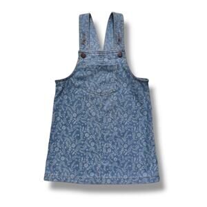 🐞3/$22 Old Navy Jumper Dress Girls 4T Blue Floral Stretch Denim Adjustable